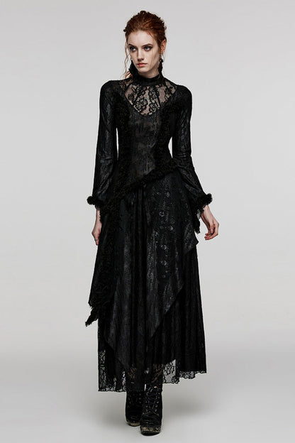 Gothic Dress with Cutout Lace and Mesh Panels
