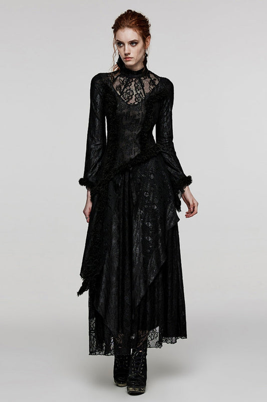 Gothic Dress with Cutout Lace and Mesh Panels