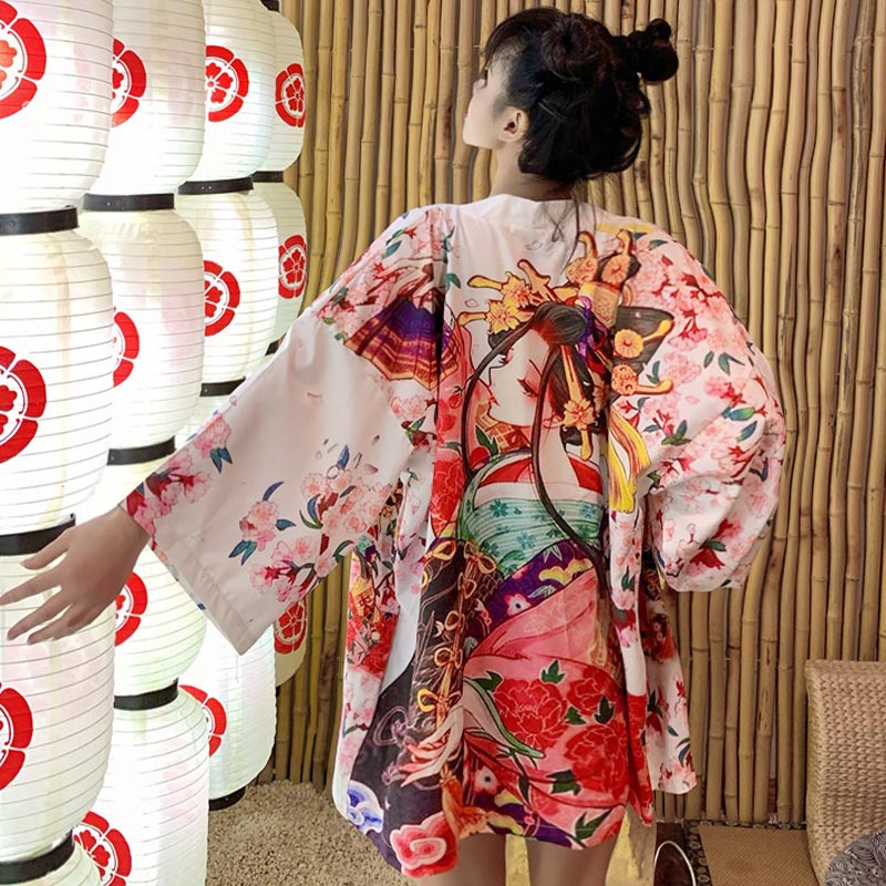 Vêtements d'extérieur kimono vintage pour fille animée