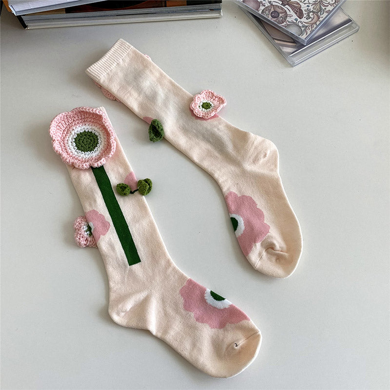 Sweet Tulip Pattern Print Knit Ankle Socks