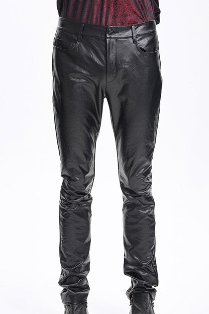 Gothic Men's Trousers with Faux Leather Button Detail