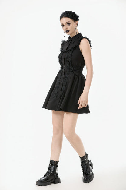 Obsidian Lapel Collar Sleeveless Lace Button-Front Gown - Graduation
