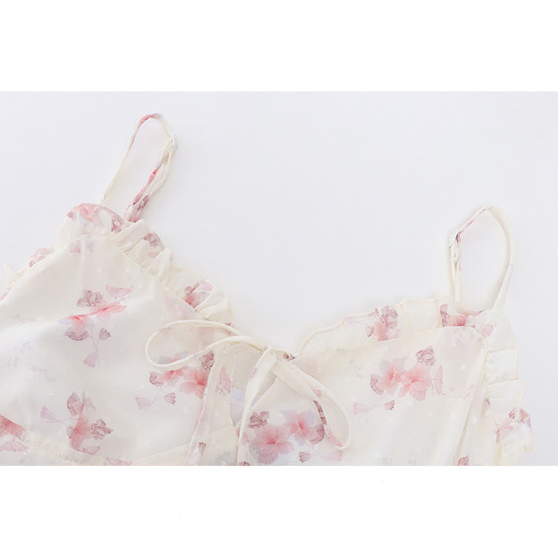 Dress Print Set Cardigan Floral Slip Split Elegant