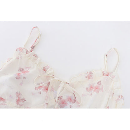 Dress Print Set Cardigan Floral Slip Split Elegant