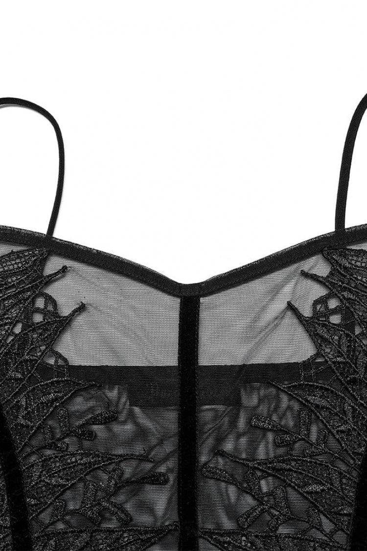 Sheer Lace Trim Gothic Sleeveless Sling Top in Black - NoirEdge