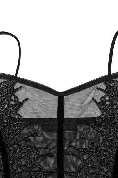 Sheer Lace Trim Gothic Sleeveless Sling Top in Black - NoirEdge
