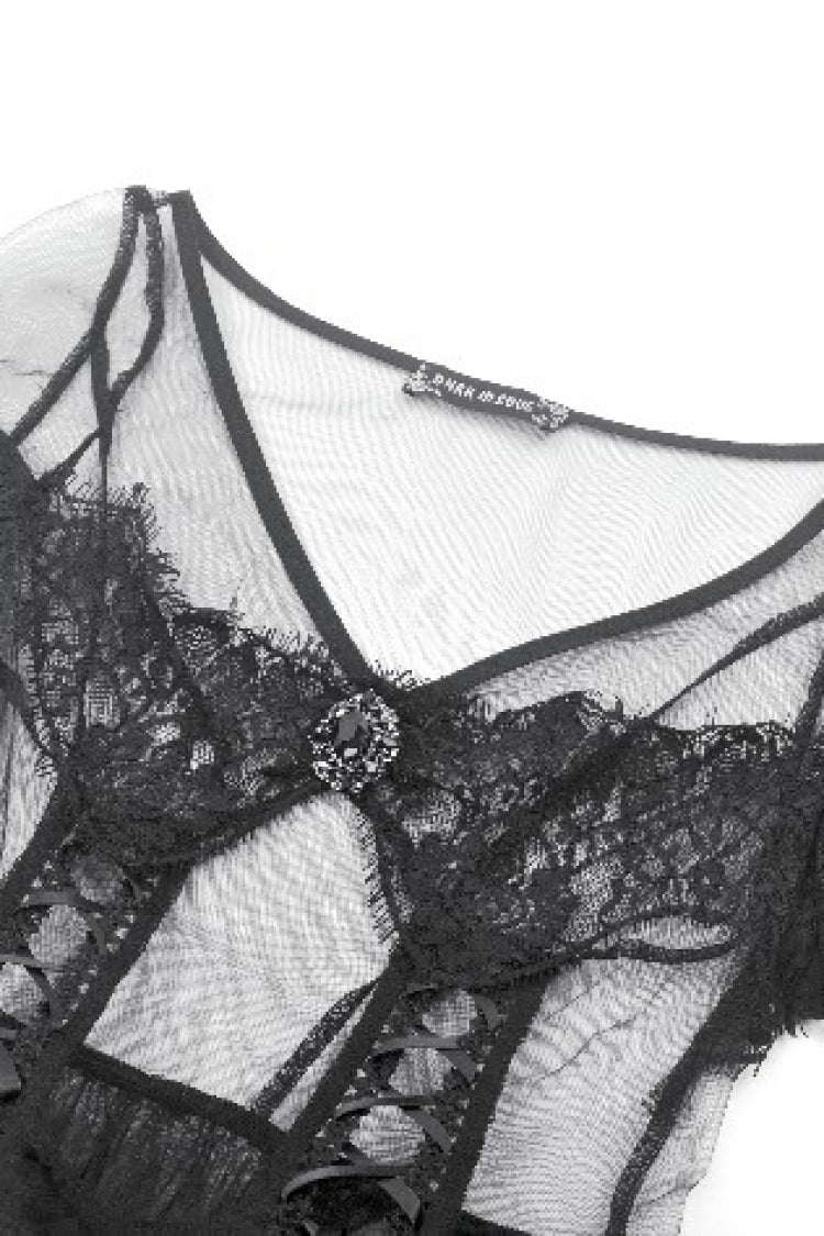 Ebony V-Neck Short Sleeve Sheer Mesh Layered Dress