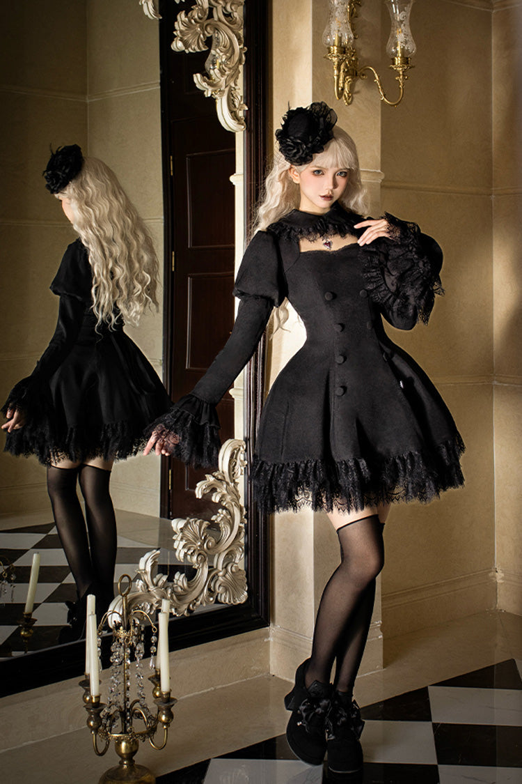 Double-Breasted Hollow Gothic Short-Sleeve Dress