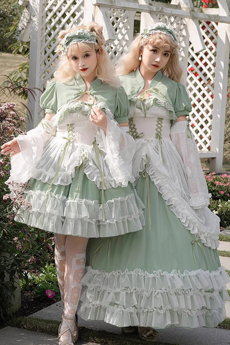Green Multi-layer Ruffle Hanayome Lace Lace-Up Plus Size Sweet Lolita Jsk Dress (Long Version)