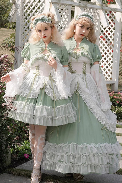 Green Multi-layer Ruffle Hanayome Lace Lace-Up Plus Size Sweet Lolita Jsk Dress (Long Version)