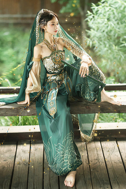 Emerald Princess of Guo Huang Flying Apsaras Halterneck High Waist Hanfu Pants Set