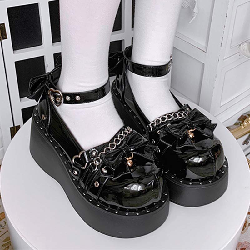 Lolita Mary Janes Schuhe mit Schleife und Kette