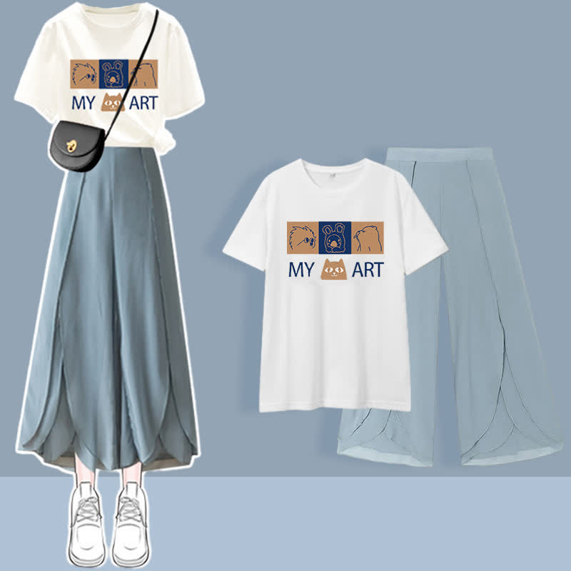 T-Shirt Set Chiffon Split Printed Pants Chic