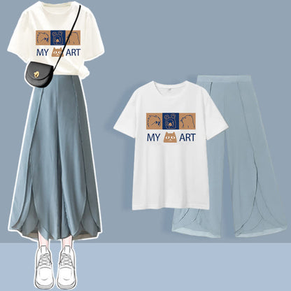 T-Shirt Set Chiffon Split Printed Pants Chic