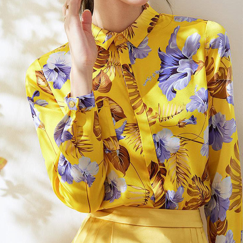 Yellow Flowers Printed Long Sleeve Shirt