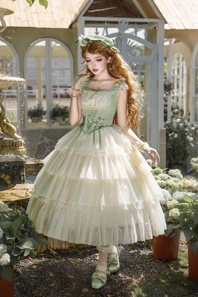 Fishbone Embroidered Sweet Lolita Jumper Dress - Green Letters & Poems
