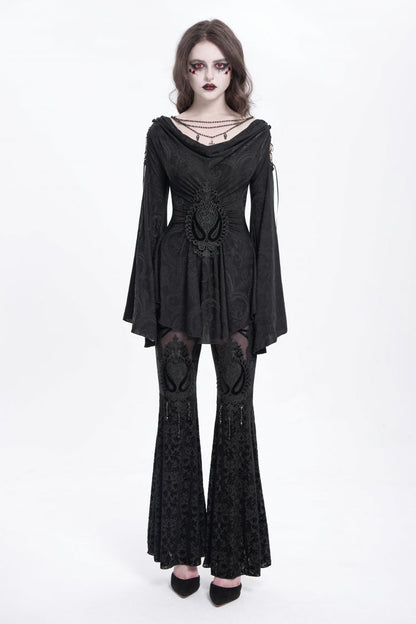 Embroidered Goth Blouse with Flared Sleeves - Women