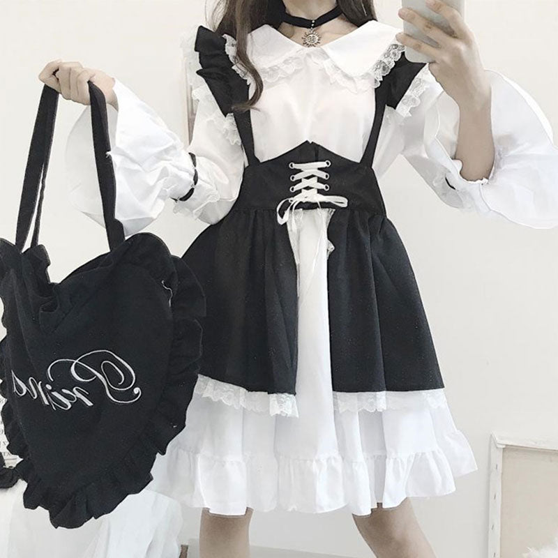 Robe de costume de soubrette gothique Lolita avec nœud papillon