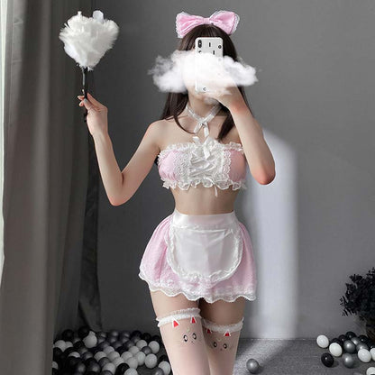 Ensemble de lingerie Sweet Maid avec tablier et ruban en dentelle