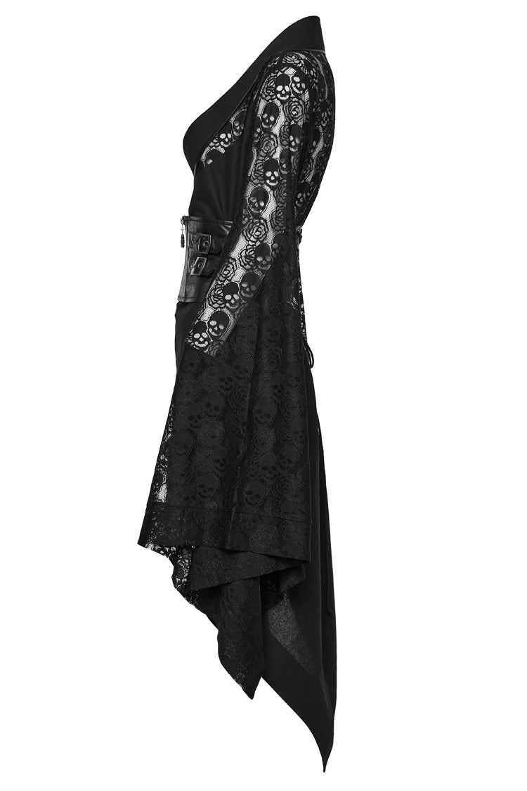 Skull Print Hollow Stitching Black Asymmetric Steampunk Kimono Dress
