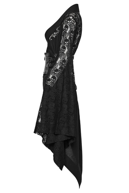 Skull Print Hollow Stitching Black Asymmetric Steampunk Kimono Dress