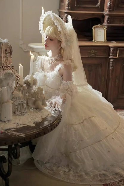 White Dreamy Waltz Sleeveless Layered Ruffle Chiffon Gothic JSK