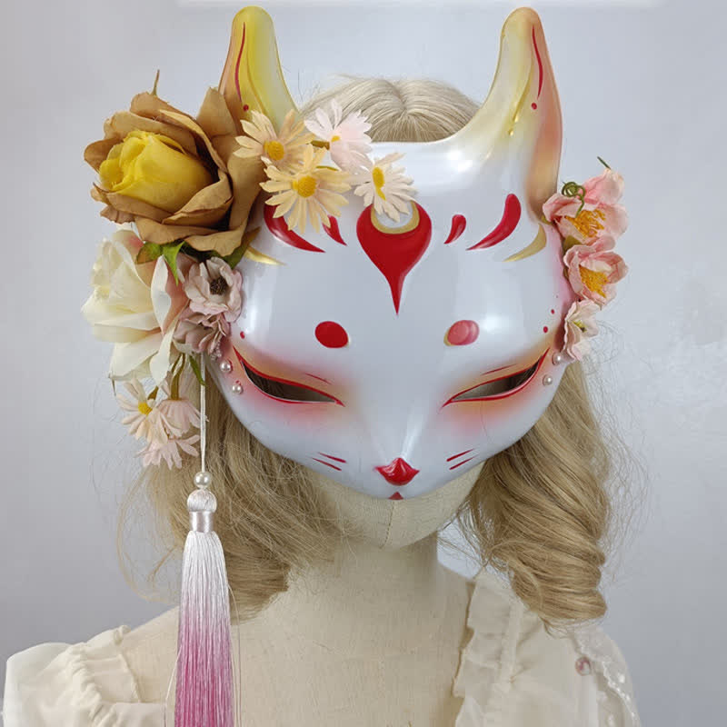 Exquisite Vintage-Maske mit 3D-Blumen und Fuchs-Print