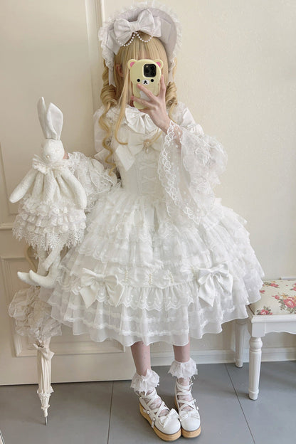 White Dream Prologue Doll Multi-Layered Bow Lace Dress