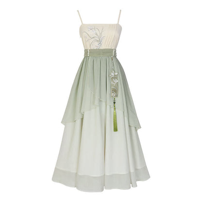 Sweet Orchid Embroidery Cardigan Slip Dress