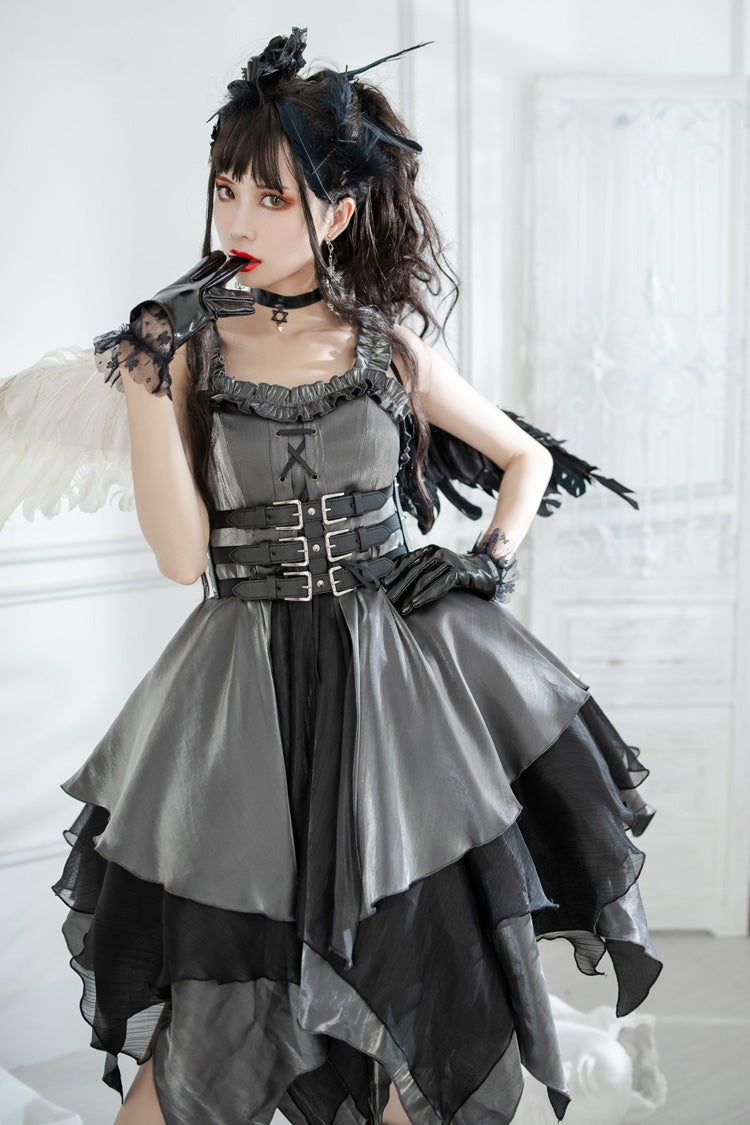 Silver/Grey Gothic Lolita Multi-Layered Asymmetric JSK Dress