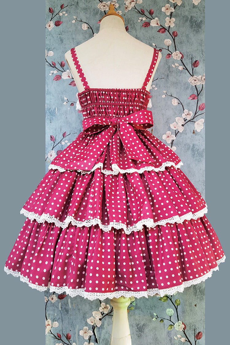 Polka Dot Ruffle Bowknot Sweet Lolita JSK Dress in Red