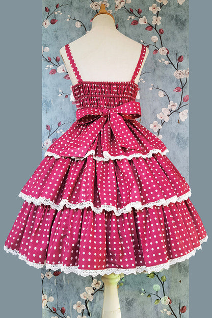 Polka Dot Ruffle Bowknot Sweet Lolita JSK Dress in Red