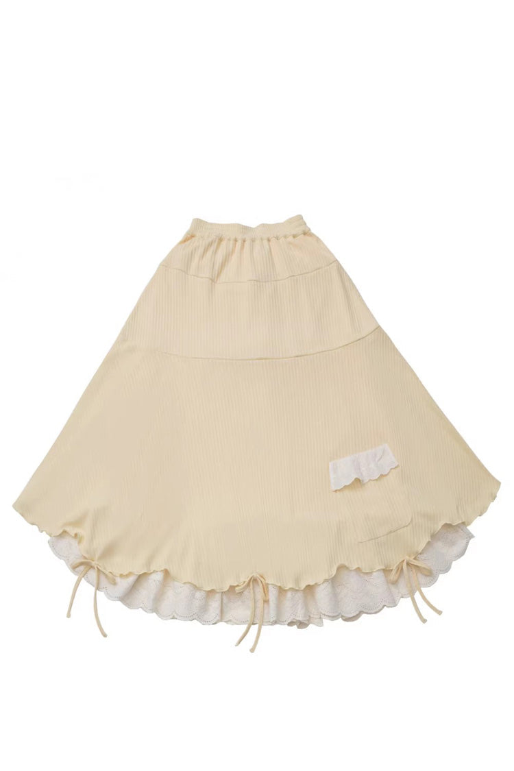 Orange Diary Layered Print Embroidered Bow Lace Asymmetric Sweet Lolita Jumper in Yellow