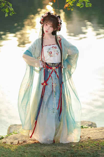 High-Waist Jacquard Hanfu Dress Full Ensemble
