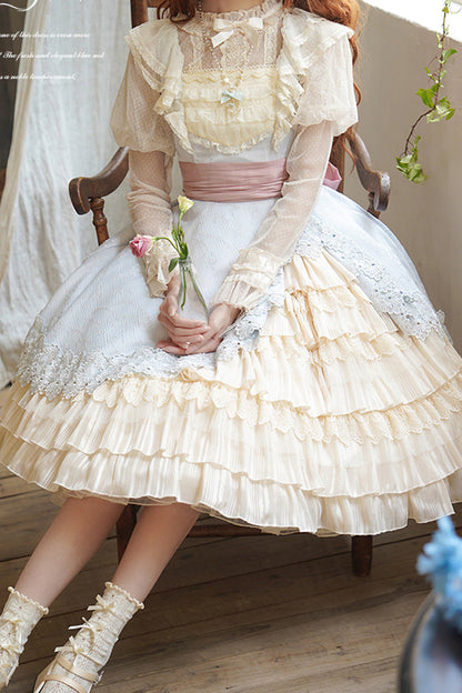 Cream Layered Asymmetrical Cardigan Ribbon Lolita JSK Dress