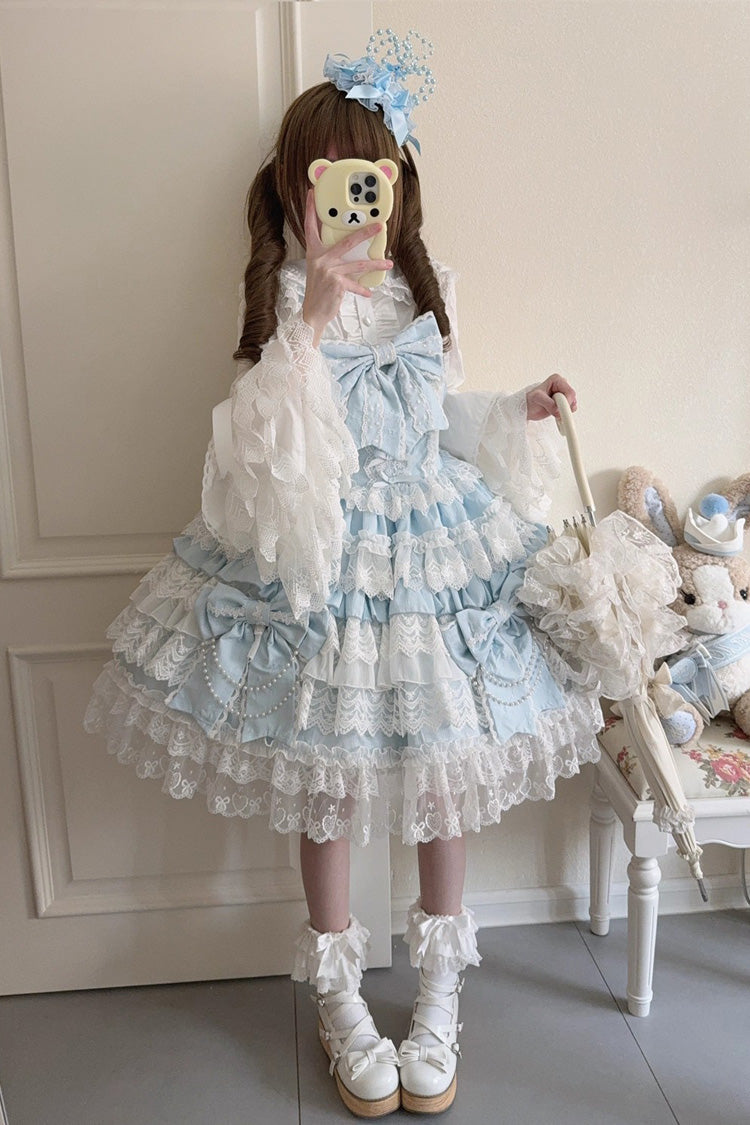 Sleeveless Multilayer Ruffled Hanayome Cardigan Bow Lace Lace-Up Sweet Lolita JSK