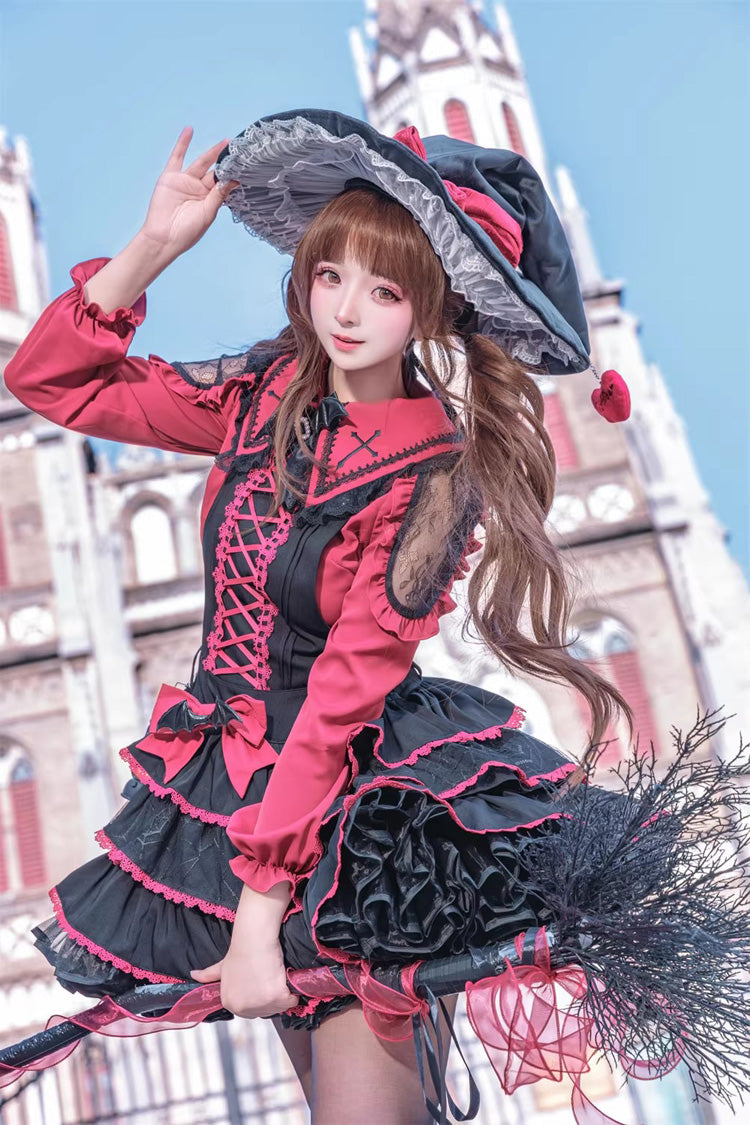 Showa Cake Witch Lolita JSK with Lace-Up Back - Noir