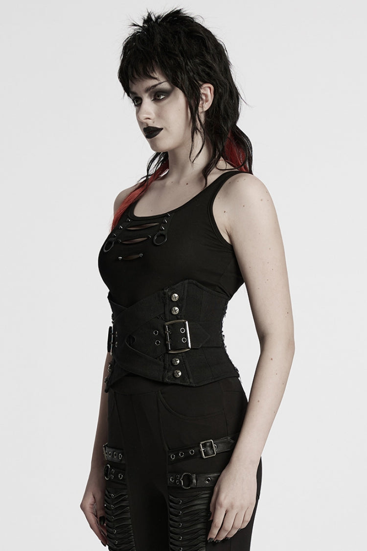 Interlaced Lace-Up Buckle Black Punk Underbust Corset