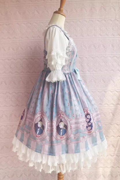 Double Layer Rose Lover Print Ruffle Jsk Dress - Sweet Lolita