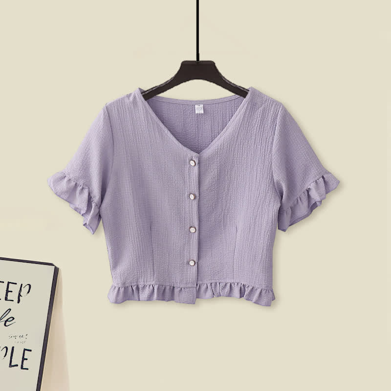 Split Slip T-Shirt Dress Ruffled V-neck