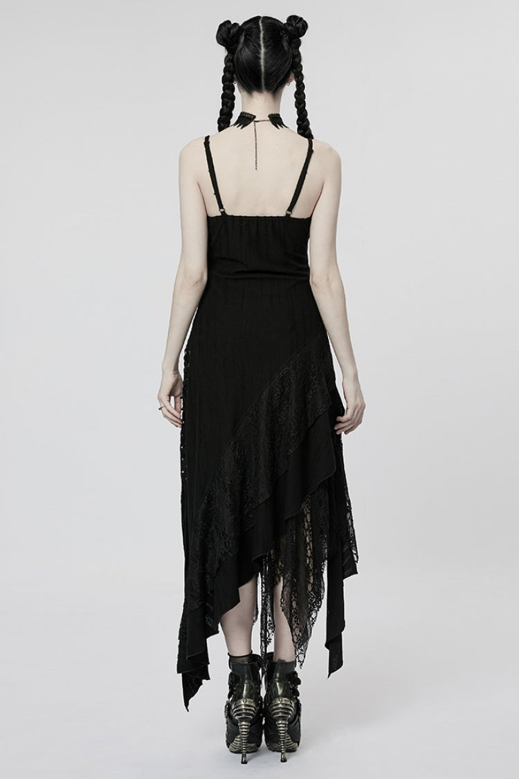 Asymmetric Punk Dress with Mesh and Stitching