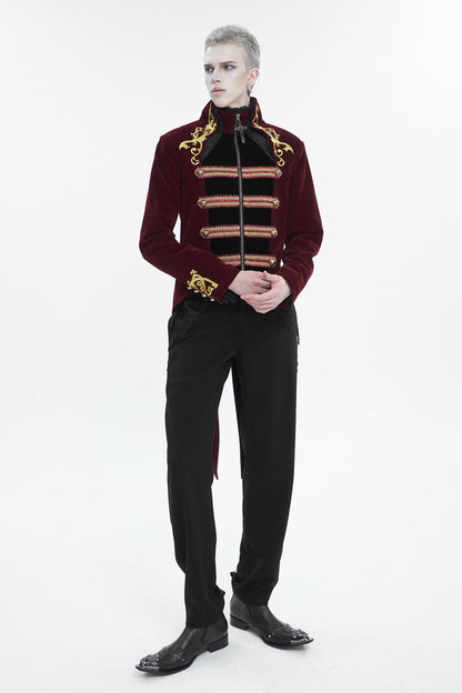 Crimson Totem Embroidered Swallowtail Men's Goth Coat