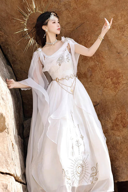 Chain Decorated Sweet Elegant Lolita Dress - White Aurelia of the Holy Light