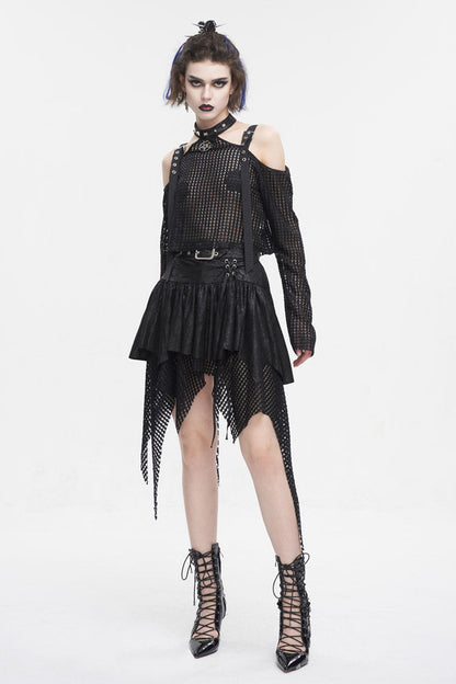 Gothic Skirt with Irregular Mesh Splice and Buckle