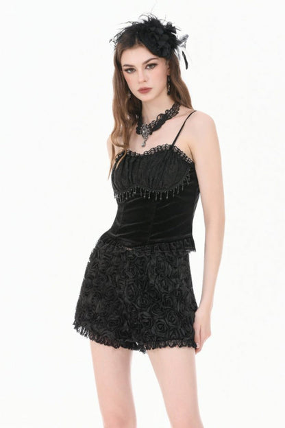 Gothic Mini Shorts with 3D Floral Jacquard and Lace Trim for Her