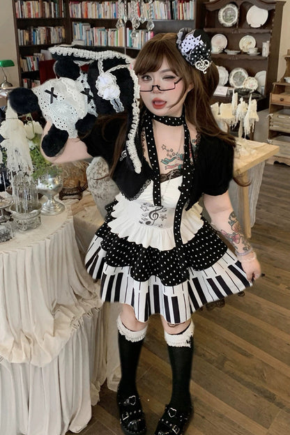Halter Sleeveless Piano Print Lace Plus-Size Lolita JSK