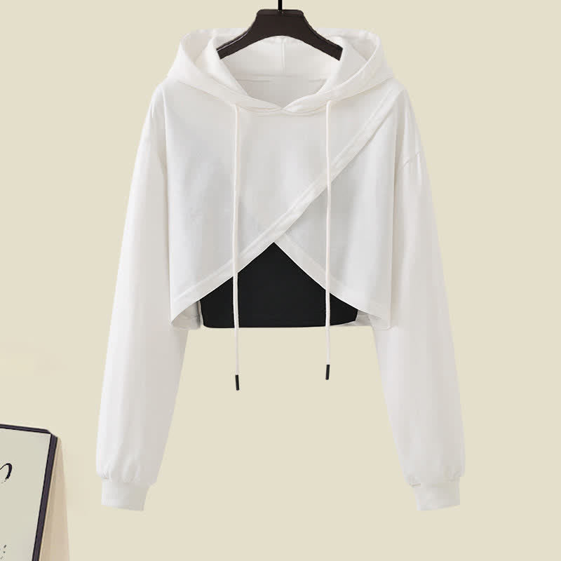 Cross Hoodie Top Crop Chic Pockets Cargo Tank Pants
