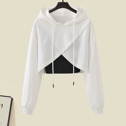 Cross Hoodie Top Crop Chic Pockets Cargo Tank Pants