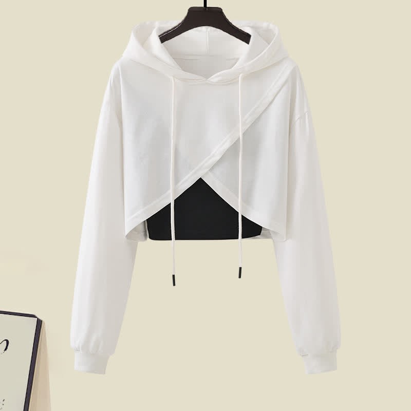 Cross Hoodie Top Crop Chic Pockets Cargo Tank Pants