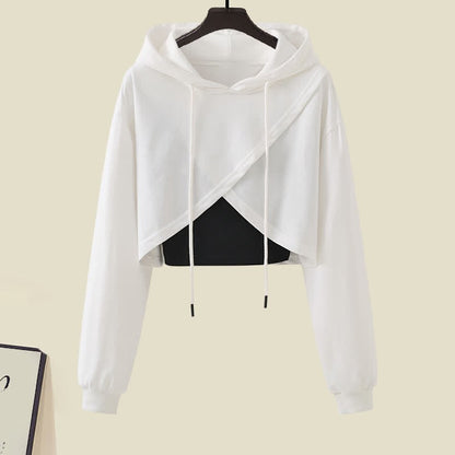 Cross Hoodie Top Crop Chic Pockets Cargo Tank Pants